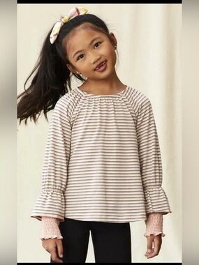 Matilda Jane Just Imagine Charlea Girls Multi-Stripe Top Smocked Cuffs 10
